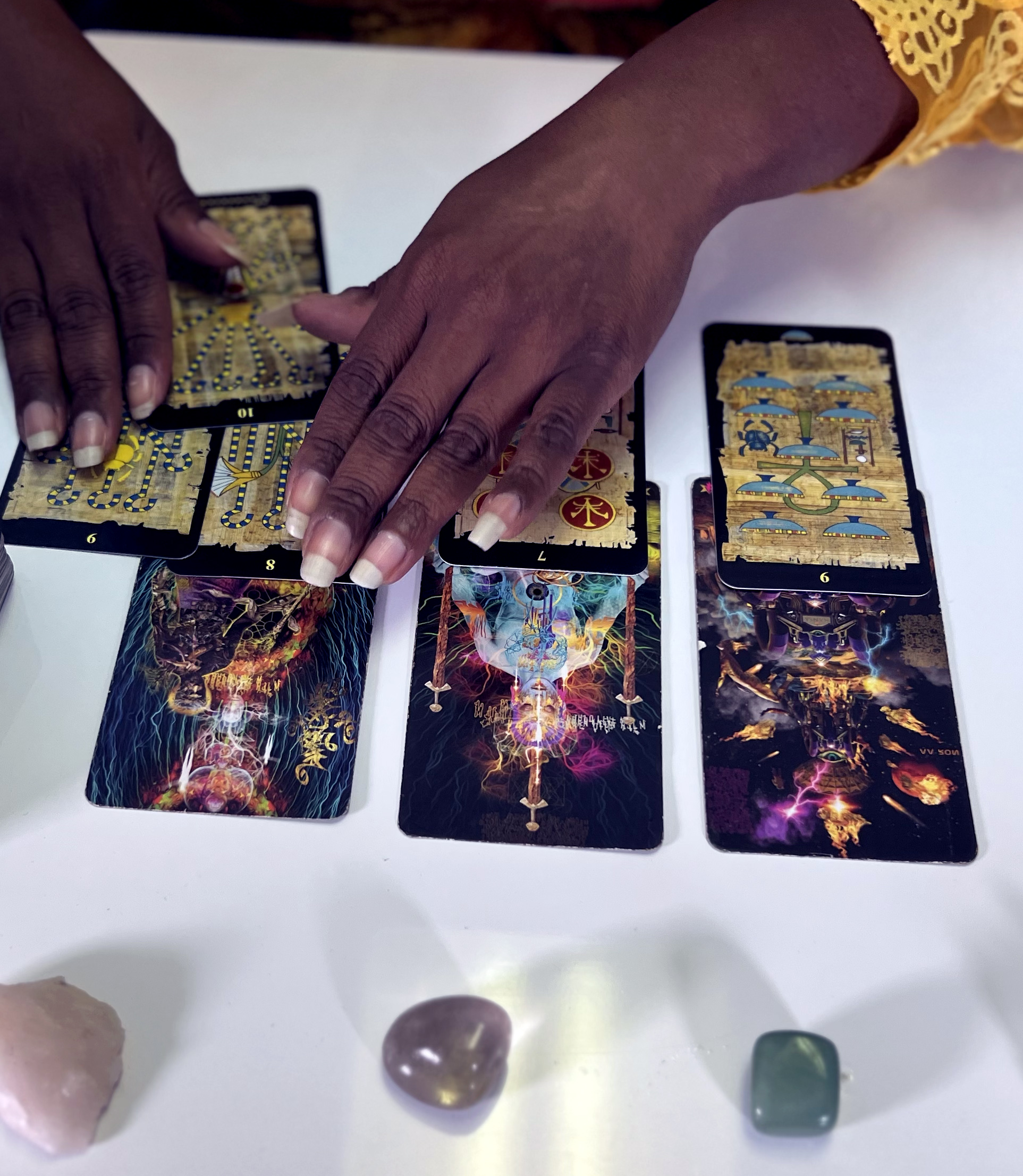 Aqua Star Goddess hands over a tarot reading feeling the energy of the reading 1